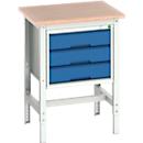 Bott verso werkbank, multiplexplaat, met set dwarsverbindingen, 3 laden, B 700 x D 600 x H 780 - 930 mm, lichtgrijs / gentiaanblauw
