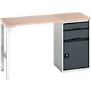 Bott verso werkbank onderbouw, multiplex legbord, 2 laden, 1 deur, 1 legbord, B 1500 x D 600 x H 930 mm, lichtgrijs / antracietgrijs