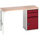 Bott verso werkbank onderbouw, multiplex legbord, 2 laden, 1 deur, 1 legbord, B 1500 x D 600 x H 930 mm, lichtgrijs/paarsrood