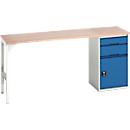 Bott verso werkbank onderbouw, multiplex legbord, 2 laden, 1 deur, 1 legbord, B 2000 x D 600 x H 930 mm, lichtgrijs / gentiaanblauw