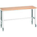 Bott Werkbank Cubio, 4 Lenkrollen, höhenverstellbar, Buche-Multiplexplatte, B 2000 x T 750 mm, bis 300 kg, lichtgrau RAL 7035