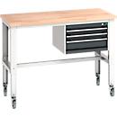 Bott Werkbank cubio, 4 Rollen, mit Hängeschrank, Buche-Massivplatte, B 1500 x T 750 mm, Stahlblech, anthrazit/lichtgrau