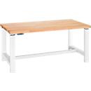 Bott Werkbank cubio, hydraulisch verstellbar, Buche-Massiv, B 1500 x T 750 x H 1060 mm, lichtgrau RAL 7035
