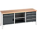 Bott Werkbank cubio Kastenwerkbank mit 4 Schubladen, Buche-Multiplexplatte, B 2000 x T 750 x H 840 mm, lichtgrau/anthrazit