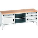 Bott Werkbank cubio Kastenwerkbank mit 4 Schubladen, Buche-Multiplexplatte, B 2000 x T 750 x H 840 mm, lichtgrau RAL 7035