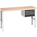 Bott Werkbank cubio, manuell höhenverstellbar, Buche-Multiplexplatte, B 2000 x H 740-1140 mm, Tragkraft 600 kg, 3 Schubladen, anthrazit/lichtgrau RAL 7035