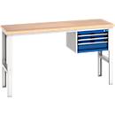 Bott Werkbank cubio, manuell höhenverstellbar, Buche-Multiplexplatte, B 2000 x T 0 x H 740-1140 mm, 600 kg, enzianblau/lichtgrau