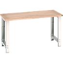 Bott Werkbank cubio, manuell höhenverstellbar, Rotbuche-Arbeitsplatte, B 1500 x T 750 x H 740–1140 mm, bis 800 kg, Stahl, lichtgrau