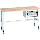 Bott Werkbank cubio mobil mit Hängeschrank, Buche-Multiplexplatte, B 2000 x T 750 mm, lichtgrau RAL 7035