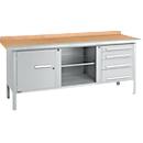 Box-type werkbank Schäfer Shop Select PW 200-1, beuken multiplex blad, met stalen rand, tot 750 kg, B 2000 x D 700 x H 840 mm, blank aluminium