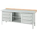 Box-type werkbank Schäfer Shop Select PW 200-2, beuken multiplex blad, met stalen afdekking, tot 750 kg, B 2000 x D 700 x H 840 mm, lichtgrijs
