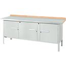 Box-type werkbank Schäfer Shop Select PW 200-3, beuken multiplex blad, met stalen afdekking, tot 750 kg, B 2000 x D 700 x H 840 mm, lichtgrijs