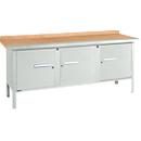 Box-type werkbank Schäfer Shop Select PW 200-3, beuken multiplex blad, met stalen rand, tot 750 kg, B 2000 x D 700 x H 840 mm, lichtgrijs