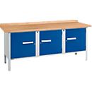 Box-type werkbank Schäfer Shop Select PW 200-3, beuken multiplex blad, tot 750 kg, B 2000 x D 700 x H 840 mm, gentiaanblauw