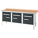 Box-type werkbank Schäfer Shop Select PW 200-5, beuken multiplex blad, met stalen rand, tot 750 kg, B 2000 x D 700 x H 840 mm, antraciet