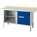 Box-type werkbank Schäfer Shop Select PWi 150-1, beuken multiplex blad, met stalen afdekking, tot 750 kg, B 1500 x D 700 x H 840 mm, gentiaanblauw