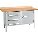Box-type werkbank Schäfer Shop Select PWi 150-4, beuken multiplex blad, tot 750 kg, B 1500 x D 700 x H 840 mm, blank aluminium