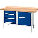 Box-type werkbank Schäfer Shop Select PWi 150-4, beuken multiplex blad, tot 750 kg, B 1500 x D 700 x H 840 mm, gentiaanblauw