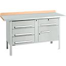 Box-type werkbank Schäfer Shop Select PWi 150-5, beuken multiplex blad, met stalen afdekking, tot 750 kg, B 1500 x D 700 x H 840 mm, lichtgrijs