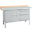 Box-type werkbank Schäfer Shop Select PWi 150-7, beuken multiplex blad, met stalen afdekking, tot 750 kg, B 1500 x D 700 x H 840 mm, blank aluminium