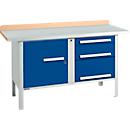 Box-type werkbank Schäfer Shop Select PWi 150-7, beuken multiplex blad, met stalen afdekking, tot 750 kg, B 1500 x D 700 x H 840 mm, gentiaanblauw