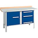 Box-type werkbank Schäfer Shop Select PWi 150-7, beuken multiplex blad, met stalen afdekking, tot 750 kg, B 1500 x D 700 x H 840 mm, gentiaanblauw