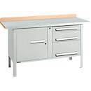 Box-type werkbank Schäfer Shop Select PWi 150-7, beuken multiplex blad, met stalen afdekking, tot 750 kg, B 1500 x D 700 x H 840 mm, lichtgrijs