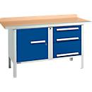 Box-type werkbank Schäfer Shop Select PWi 150-7, beuken multiplex blad, met stalen rand, tot 750 kg, B 1500 x D 700 x H 840 mm, gentiaanblauw
