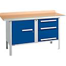 Box-type werkbank Schäfer Shop Select PWi 150-7, beuken multiplex blad, met stalen rand, tot 750 kg, B 1500 x D 700 x H 840 mm, gentiaanblauw