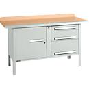 Box-type werkbank Schäfer Shop Select PWi 150-7, beuken multiplex blad, met stalen rand, tot 750 kg, B 1500 x D 700 x H 840 mm, lichtgrijs