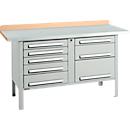 Box-type werkbank Schäfer Shop Select PWi 150-8, beuken multiplex blad, met stalen afdekking, tot 750 kg, B 1500 x D 700 x H 840 mm, lichtgrijs