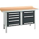 Box-type werkbank Schäfer Shop Select PWi 150-8, beuken multiplex blad, met stalen rand, tot 750 kg, B 1500 x D 700 x H 840 mm, antraciet