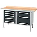 Box-type werkbank Schäfer Shop Select PWi 150-8, beuken multiplex blad, met stalen rand, tot 750 kg, B 1500 x D 700 x H 840 mm, antraciet