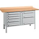 Box-type werkbank Schäfer Shop Select PWi 150-8, beuken multiplex blad, tot 750 kg, B 1500 x D 700 x H 840 mm, blank aluminium