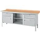 Box-type werkbank Schäfer Shop Select PWi 200-0, beuken multiplex blad, met stalen rand, tot 750 kg, B 2000 x D 700 x H 840 mm, blank aluminium