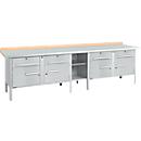 Box-type werkbank Schäfer Shop Select PWi 300-0, beuken multiplex blad, met stalen afdekking, tot 750 kg, B 3000 x D 700 x H 840 mm, blank aluminium