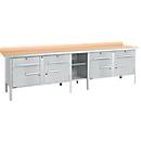 Box-type werkbank Schäfer Shop Select PWi 300-0, beuken multiplex blad, met stalen rand, tot 750 kg, B 3000 x D 700 x H 840 mm, blank aluminium