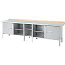 Box-type werkbank Schäfer Shop Select PWi 300-1, beuken multiplex blad, met stalen afdekking, tot 750 kg, B 3000 x D 700 x H 840 mm, blank aluminium