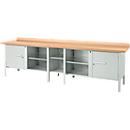 Box-type werkbank Schäfer Shop Select PWi 300-1, beuken multiplex blad, tot 750 kg, B 3000 x D 700 x H 840 mm, lichtgrijs