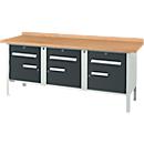 Box-type workbench Schäfer Shop Select PW 200-5, beech multiplex top, up to 750 kg, W 2000 x D 700 x H 840 mm, anthracite