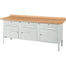 Box-type workbench Schäfer Shop Select PW 200-5, beech multiplex top, up to 750 kg, W 2000 x D 700 x H 840 mm, light gray