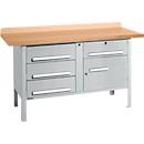 Box-type workbench Schäfer Shop Select PWi 150-5, beech multiplex top, up to 750 kg, W 1500 x D 700 x H 840 mm, white aluminum