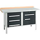 Box-type workbench Schäfer Shop Select PWi 150-5, beech multiplex top, with steel cover, up to 750 kg, W 1500 x D 700 x H 840 mm, anthracite