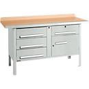 Box-type workbench Schäfer Shop Select PWi 150-5, beech multiplex top, with steel edge, up to 750 kg, W 1500 x D 700 x H 840 mm, light gray