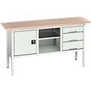 Box werkbank Bott verso, met multiplex legbord, 3 laden &amp; 1 legbord &amp; 1 deur, B 1750 x D 600 x H 830 - 930 mm, RAL 7035 lichtgrijs