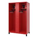 Brandweerkluis C+P Evolo Maxi, 4 vakken voor 2 personen, met helmhouder, met poten, B 1200 x D 600 x H 1950 mm, RAL 3000 vuurrood/RAL 7021 zwartgrijs