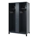 Brandweerkluis C+P Evolo Maxi, 4 vakken voor 2 personen, met helmhouder, met poten, B 1200 x D 600 x H 1950 mm, RAL 7016 antracietgrijs/RAL 7021 zwartgrijs