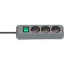 Brennenstuhl Eco-Line contactdoosstrook, 3 contactdozen met randaarde, 45° opstelling, verhoogde aanrakingsbeveiliging, 1,5 m snoerlengte, L 215 x B 95 x D 60, zilvergrijs