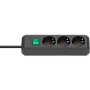 Brennenstuhl Eco-Line contactdoosstrook, 3 contactdozen met randaarde, 45° opstelling, verhoogde aanrakingsbeveiliging, 3 m snoerlengte, L 240 x B 90 x D 60, zwart