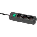Brennenstuhl Eco-Line stekkerdoos, 3 wandcontactdozen met randaarde, 45° opstelling, verhoogde aanrakingsveiligheid, 1,5 m snoerlengte, L 215 x B 95 x D 60, zwart